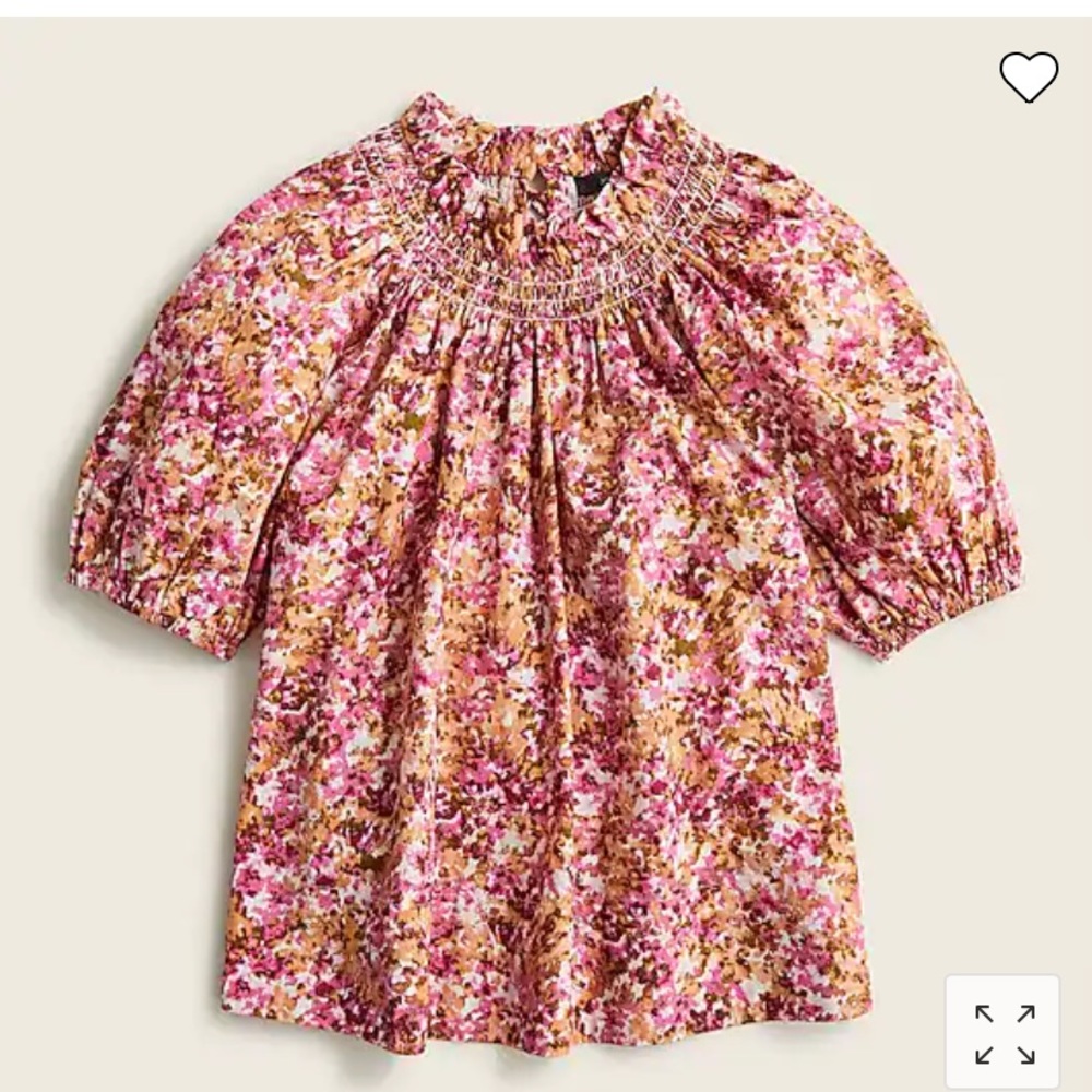 Smocked neck puff-sleeve top in faded floral
